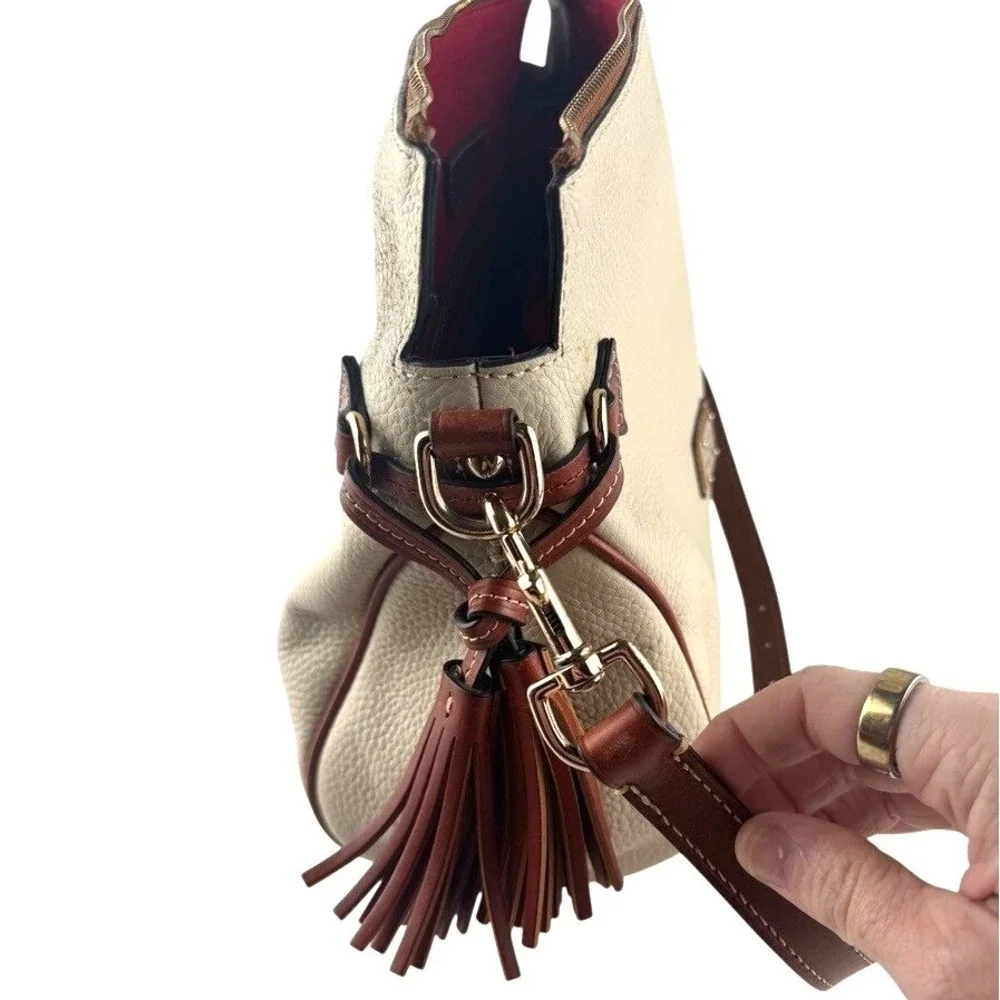 Dooney & Bourke Cream Leather Hobo with Brown Trim